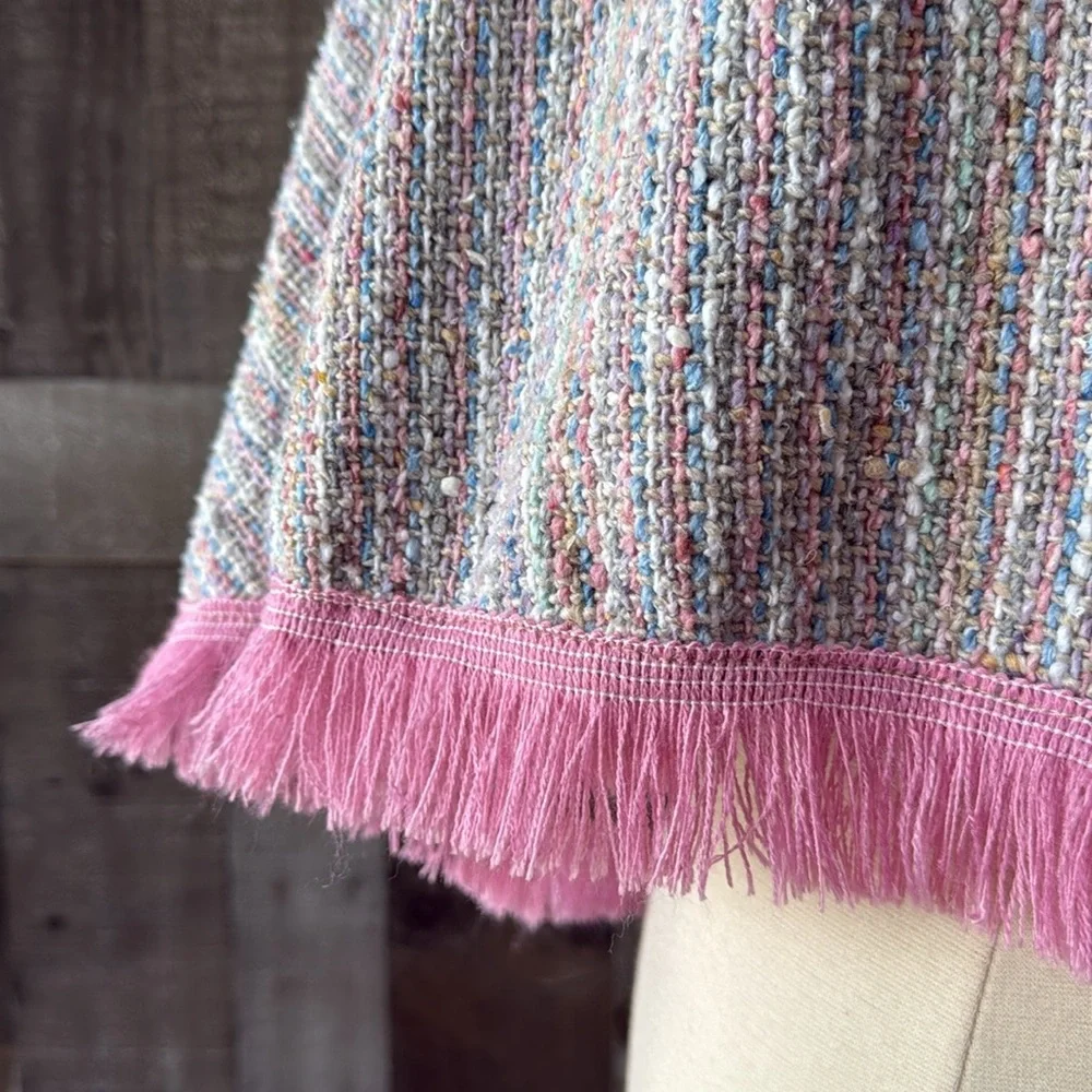 Pastel rainbow knit hooded poncho pink fringe girls OS girlhoodcore winter